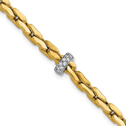 Two-tone Polished Fancy Link with CZ Bead Bracelet - WBC