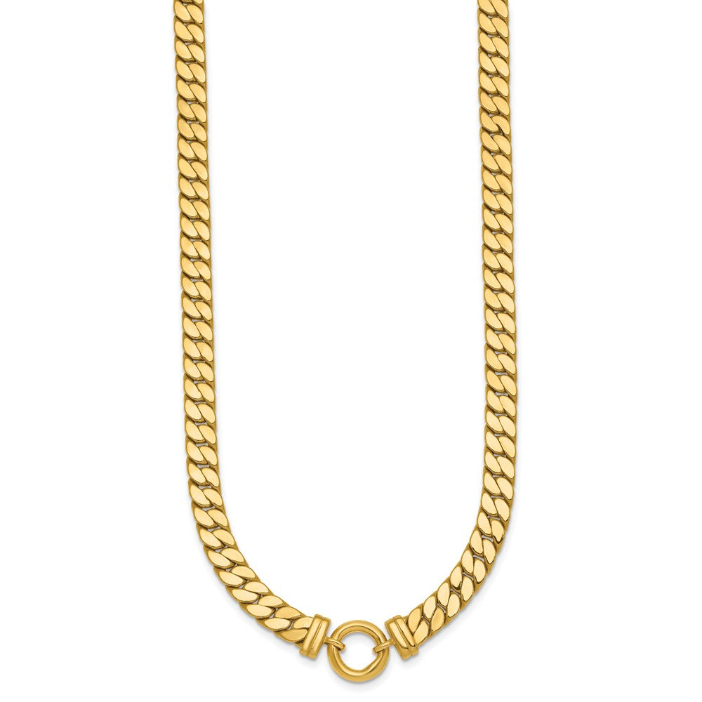 Polished Flat Curb Link with Center Circle Element Necklace - WBC