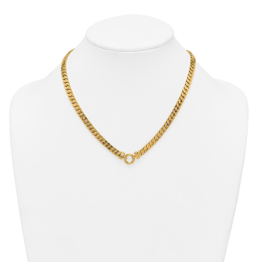Polished Flat Curb Link with Center Circle Element Necklace - WBC