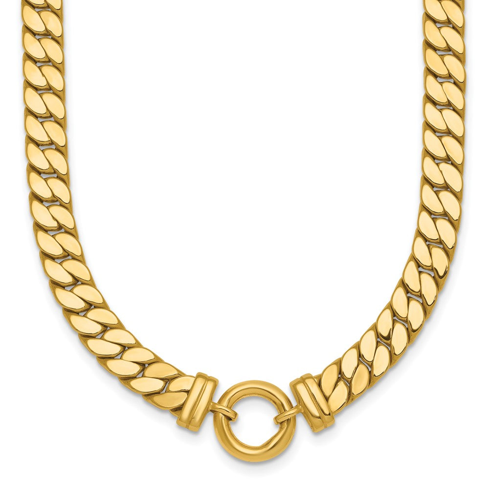 Polished Flat Curb Link with Center Circle Element Necklace - WBC