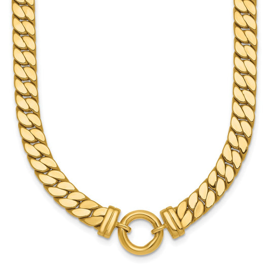 Polished Flat Curb Link with Center Circle Element Necklace - WBC