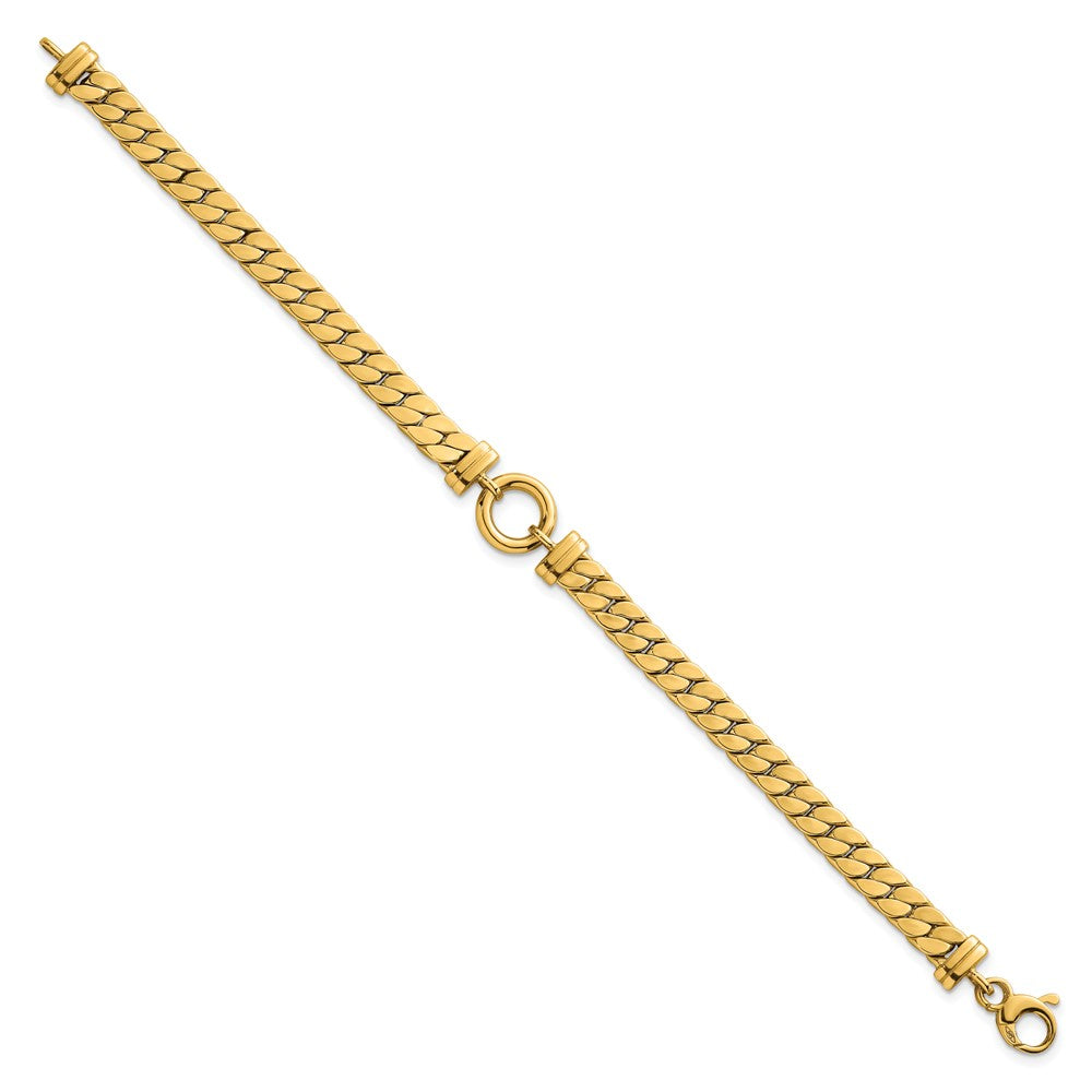 Polished Flat Curb Link with Center Circle Element Bracelet - WBC