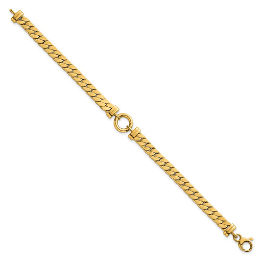 Polished Flat Curb Link with Center Circle Element Bracelet - WBC