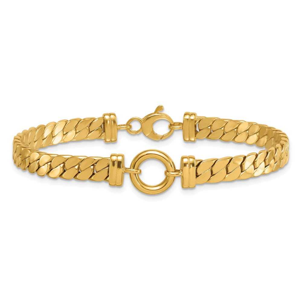 Polished Flat Curb Link with Center Circle Element Bracelet - WBC