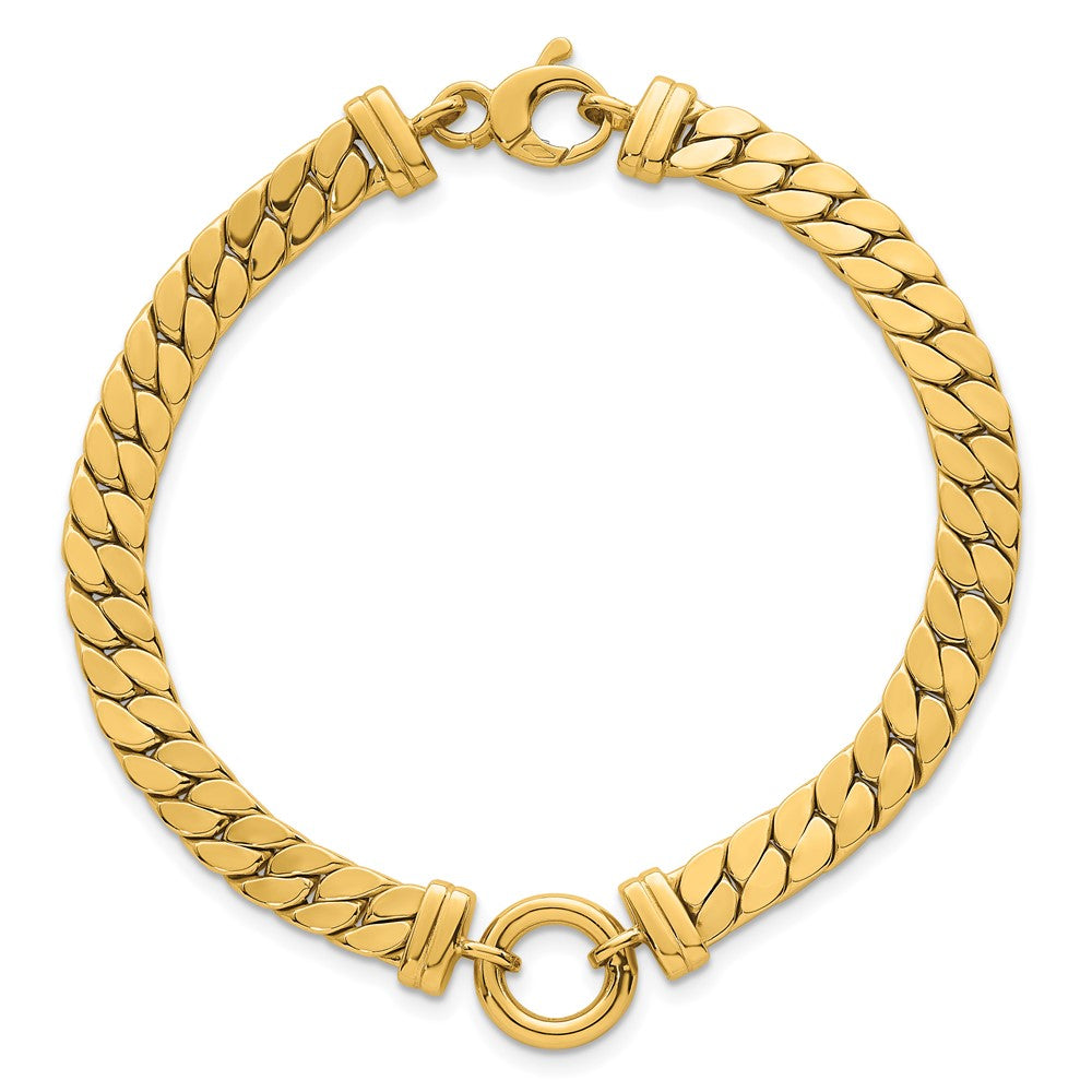 Polished Flat Curb Link with Center Circle Element Bracelet - WBC