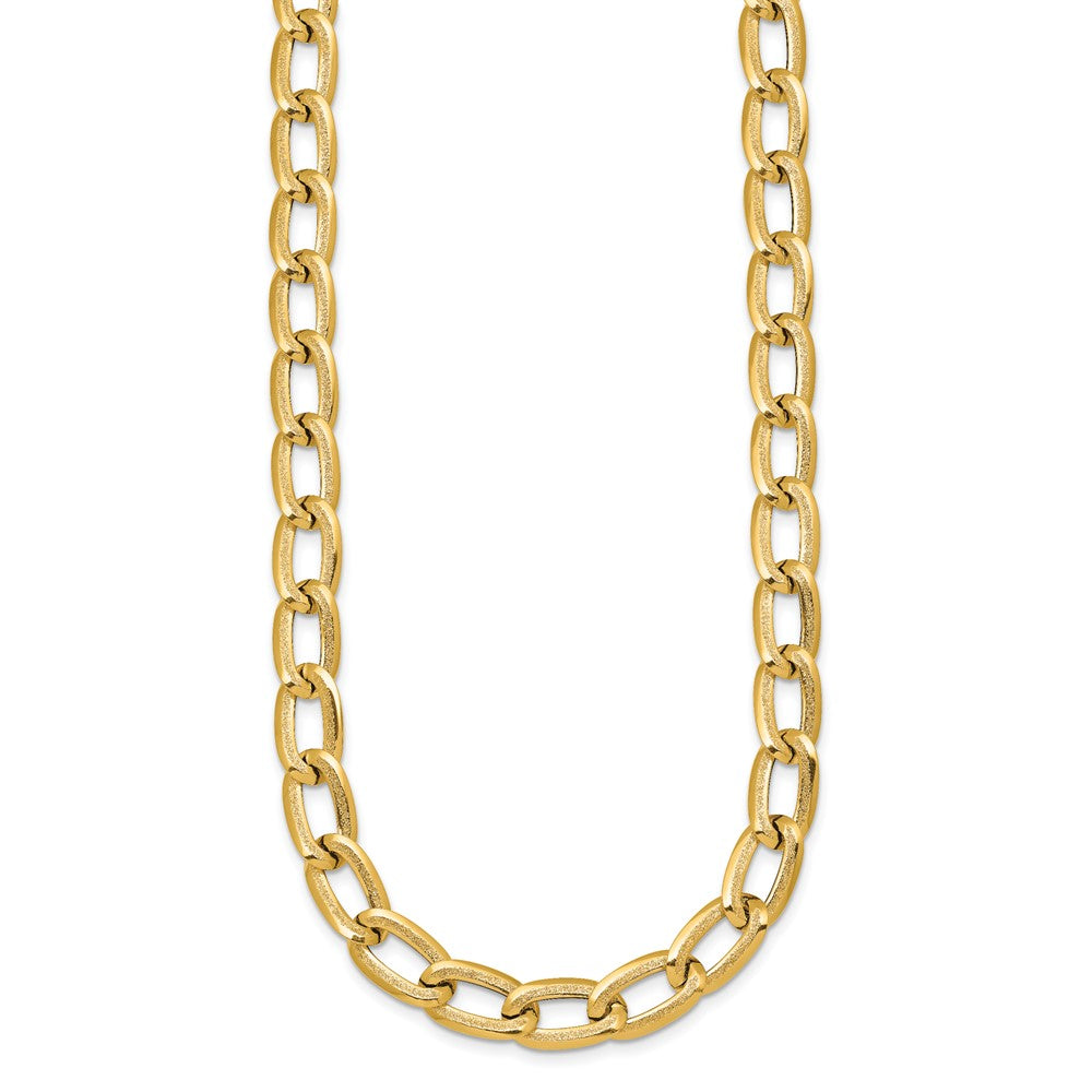 Polished And Textured Long Curb Link Necklace - WBC