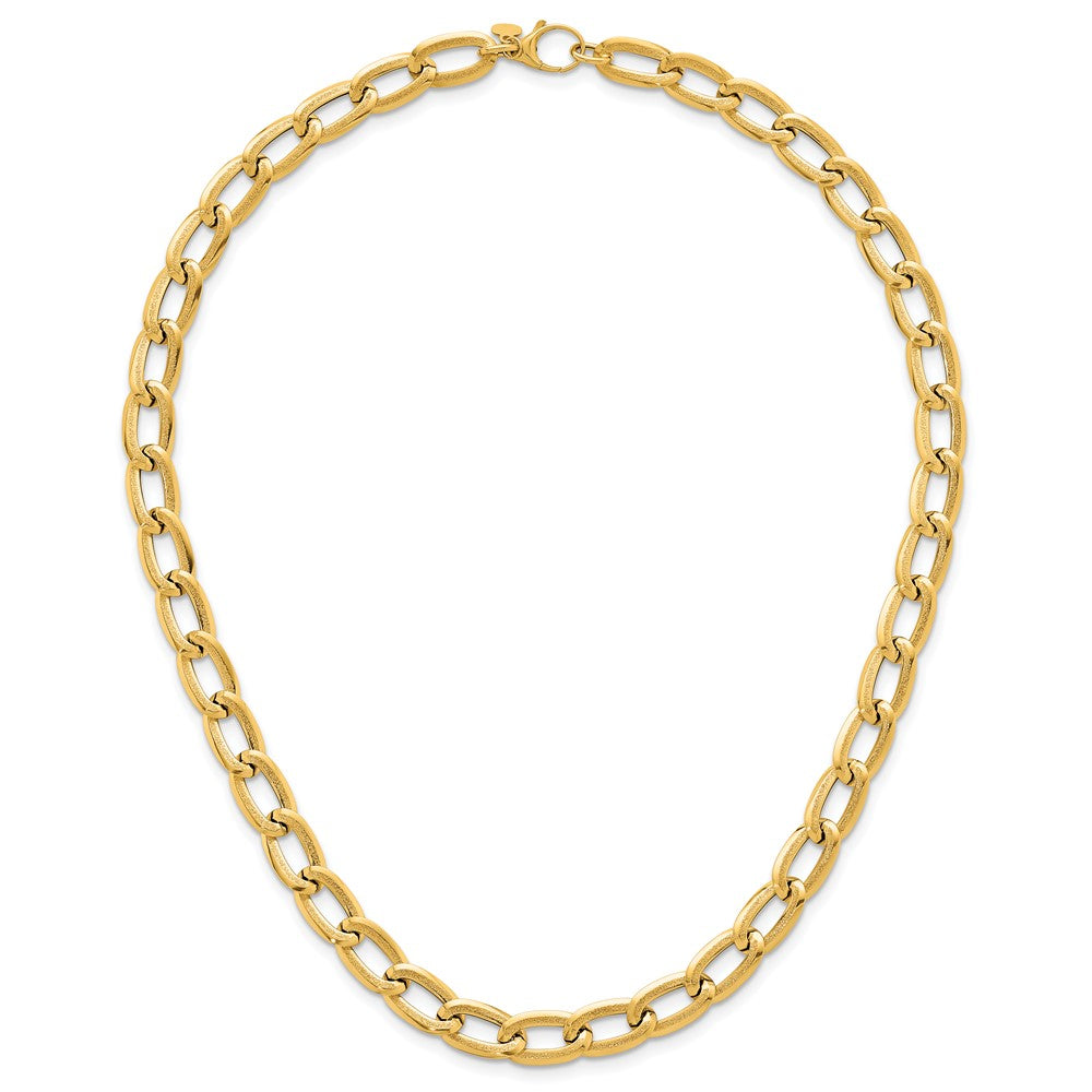 Polished And Textured Long Curb Link Necklace - WBC
