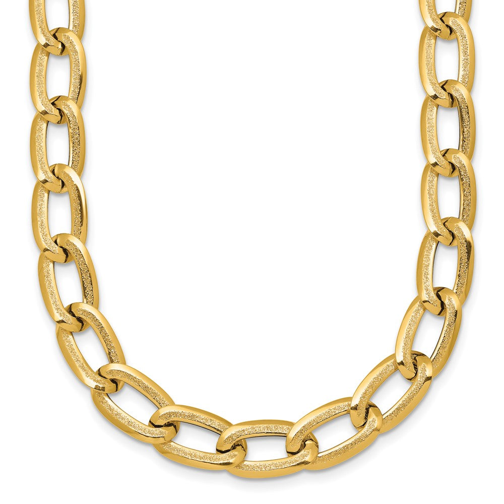Polished And Textured Long Curb Link Necklace - WBC