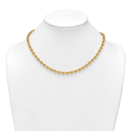 14K Gold Polished Round Fancy Beaded Necklace