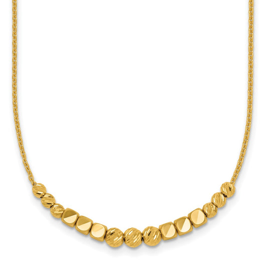 Polished Diamond-cut and Square Beaded Necklace Plus Extender - WBC