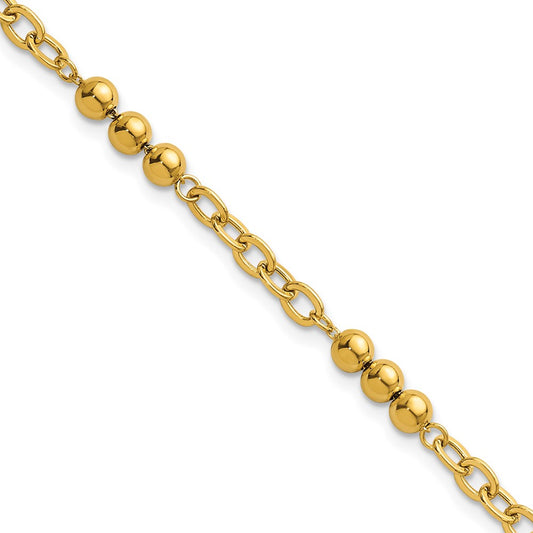 Polished Fancy Beaded and Cable Link Bracelet - WBC