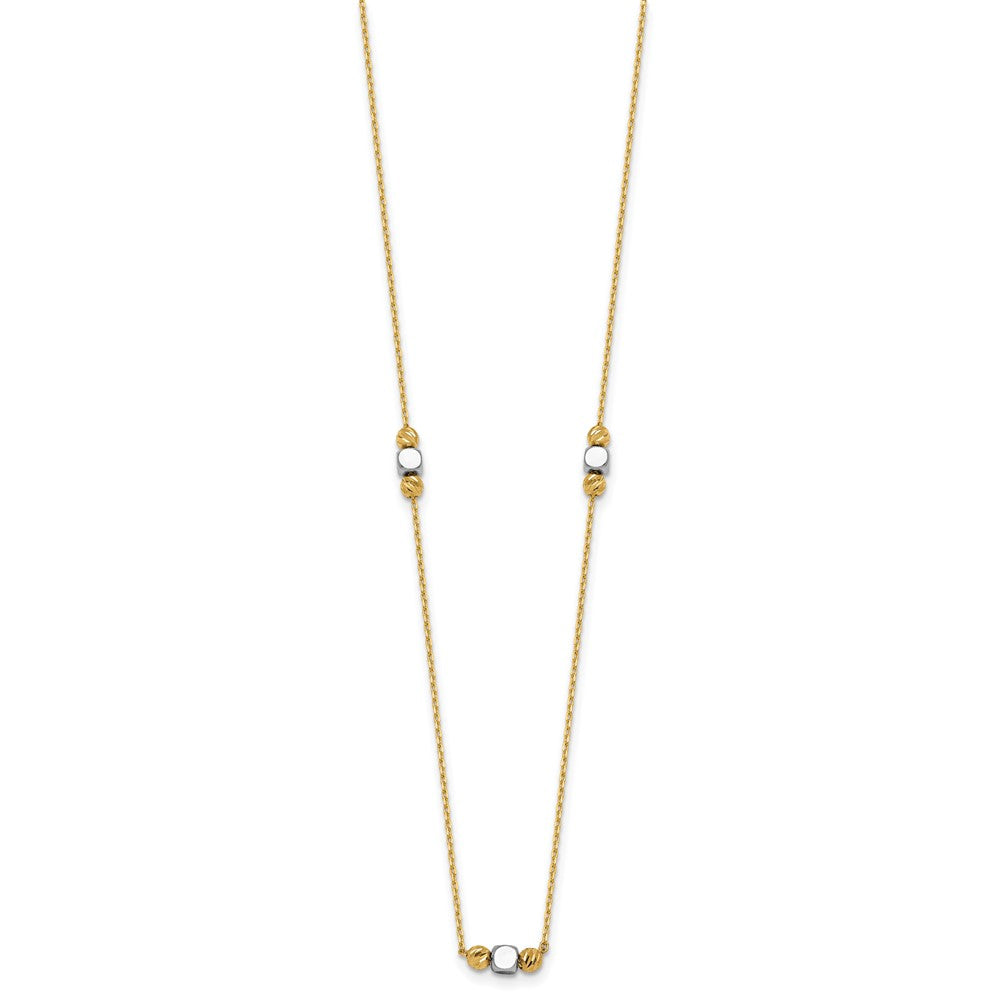 Two-Tone Polished Diamond-cut and Square Bead 5-Station Necklace Plus Extender - WBC
