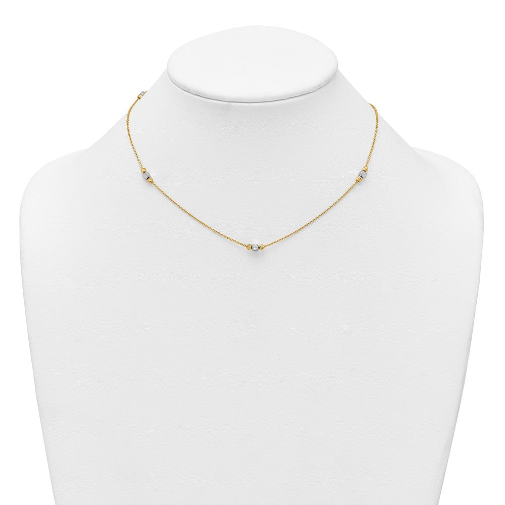 Two-Tone Polished Diamond-cut and Square Bead 5-Station Necklace Plus Extender - WBC