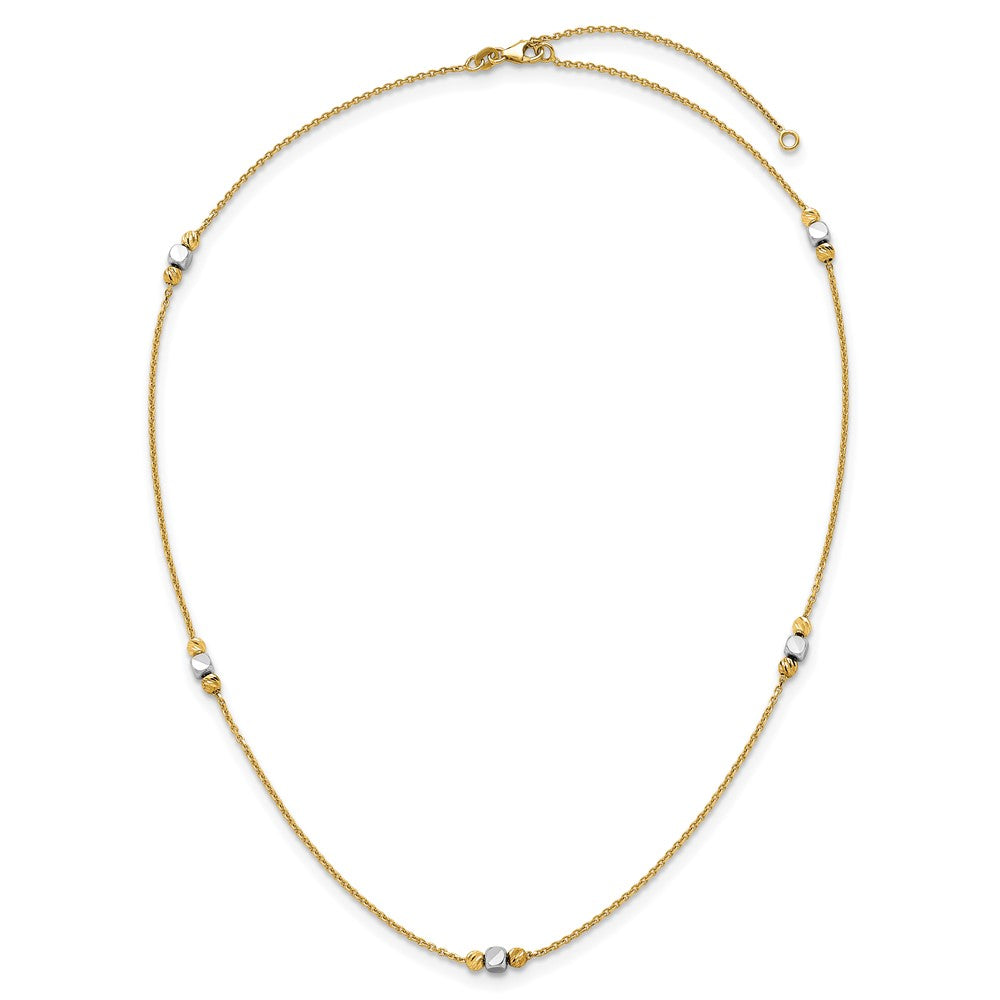 Two-Tone Polished Diamond-cut and Square Bead 5-Station Necklace Plus Extender - WBC