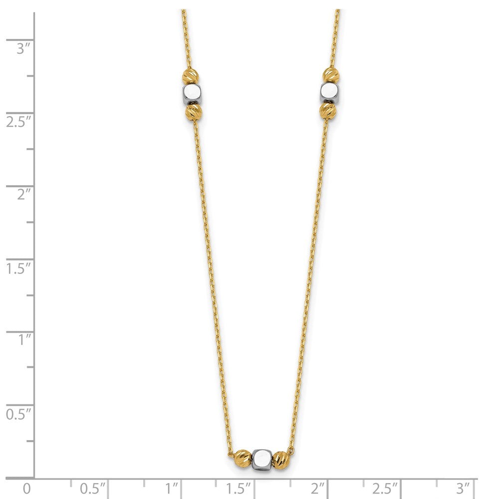 Two-Tone Polished Diamond-cut and Square Bead 5-Station Necklace Plus Extender - WBC