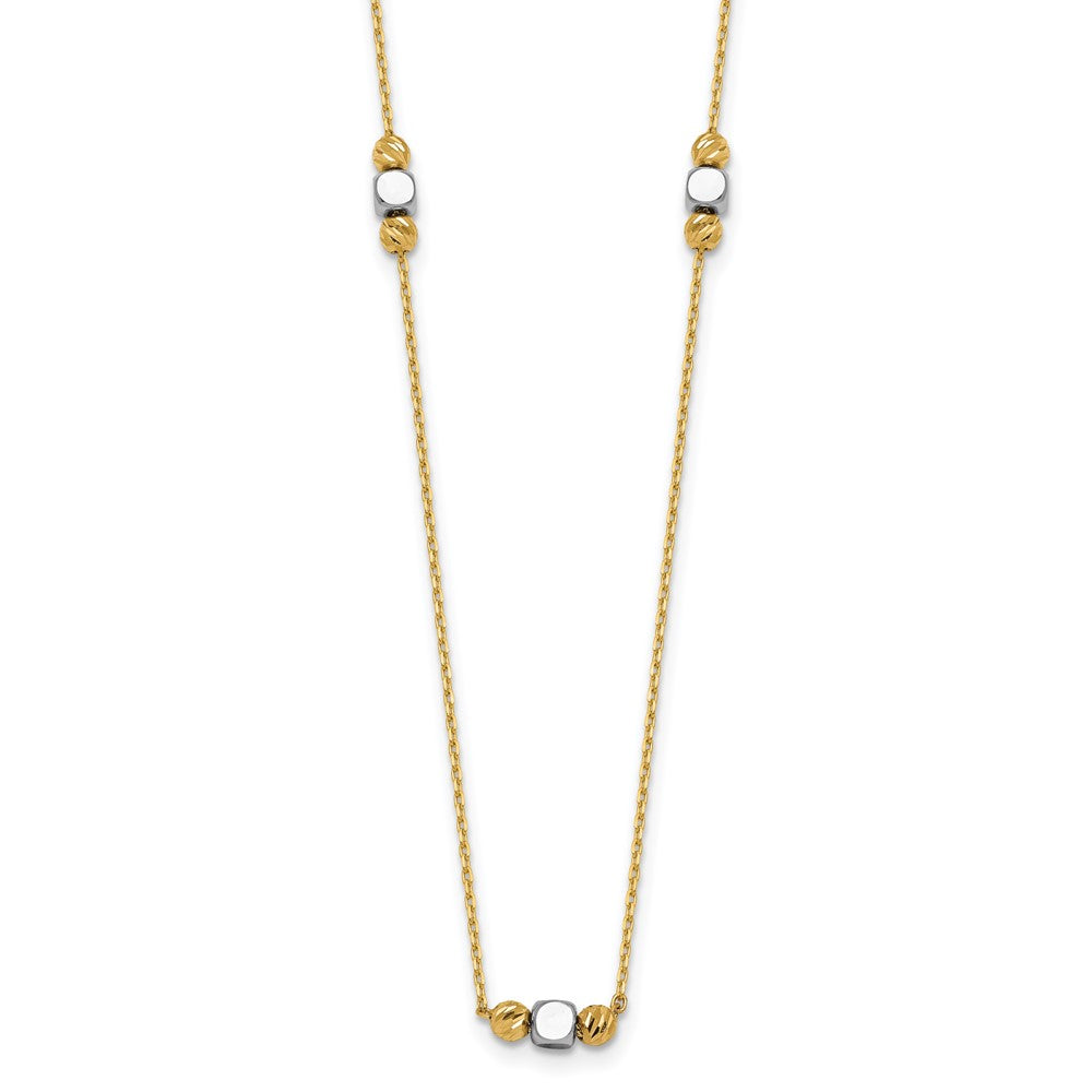 Two-Tone Polished Diamond-cut and Square Bead 5-Station Necklace Plus Extender - WBC