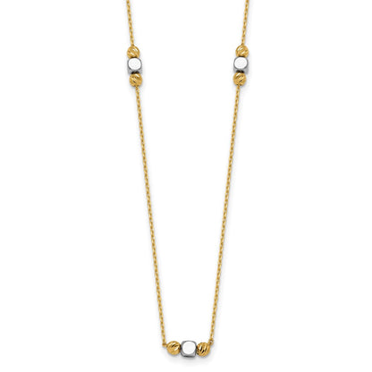 Two-Tone Polished Diamond-cut and Square Bead 5-Station Necklace Plus Extender - WBC