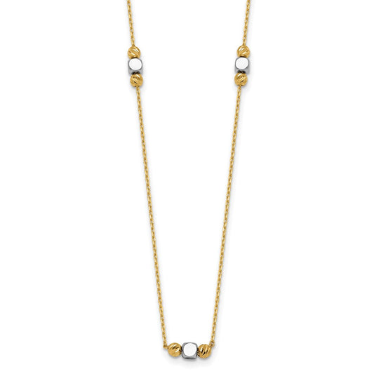 Two-Tone Polished Diamond-cut and Square Bead 5-Station Necklace Plus Extender - WBC