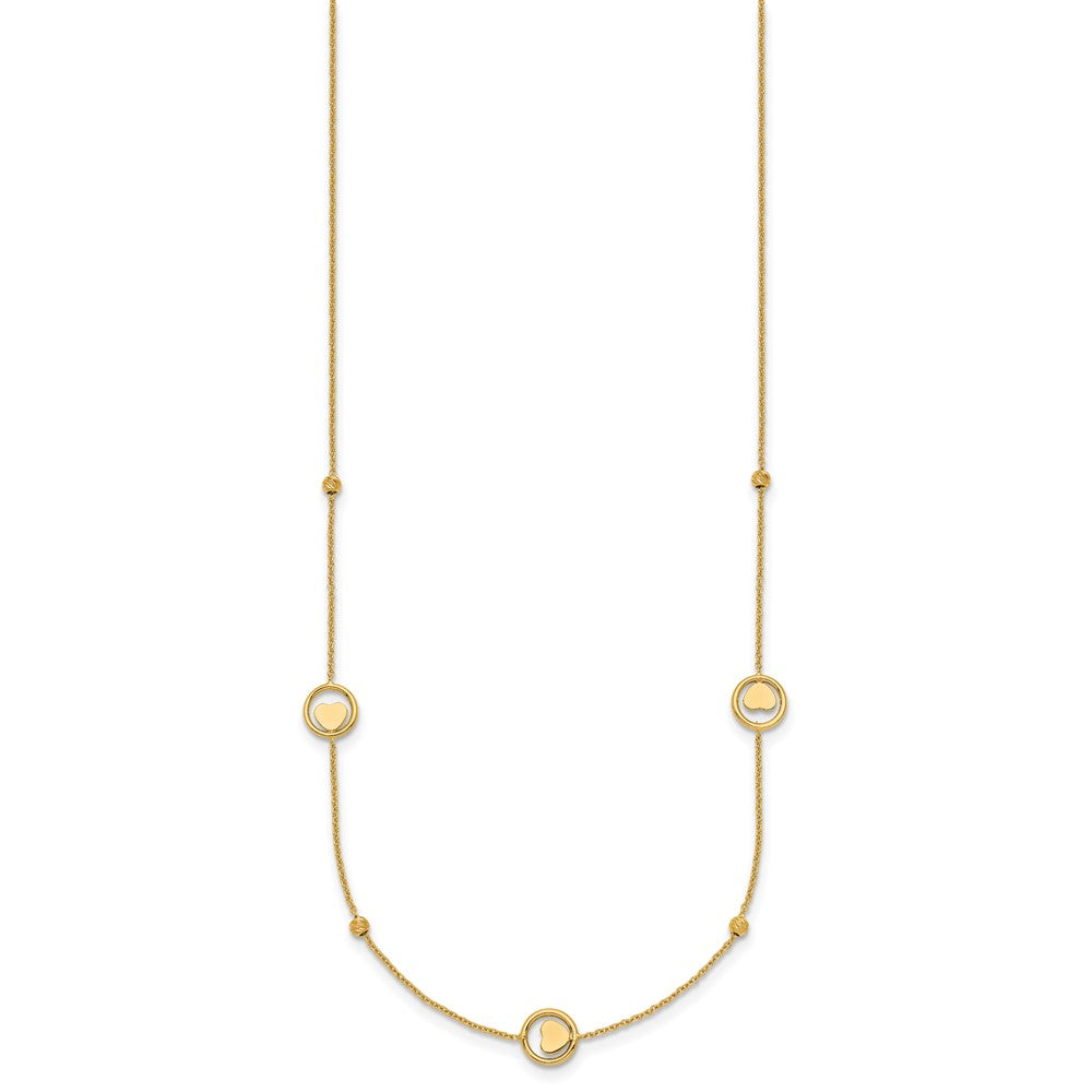 Polished Heart in Circle with Diamond-cut Beads 7-Station Necklace - WBC