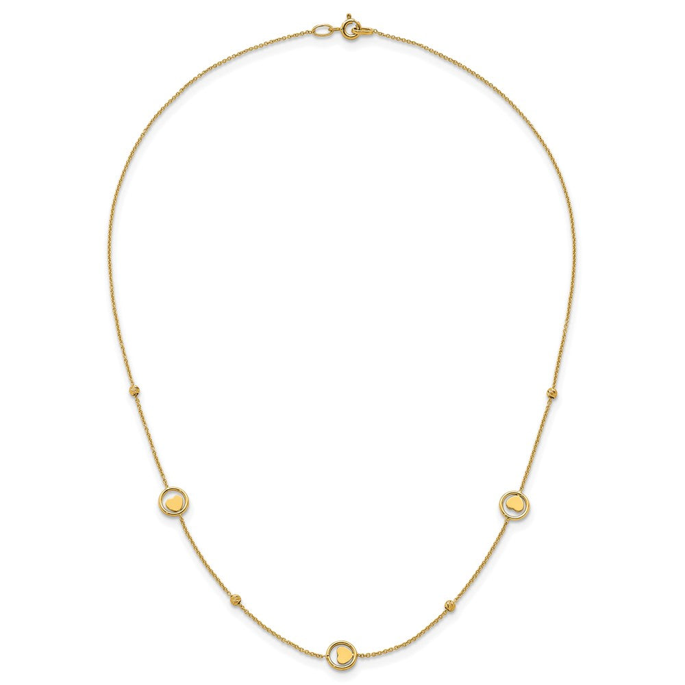 Polished Heart in Circle with Diamond-cut Beads 7-Station Necklace - WBC