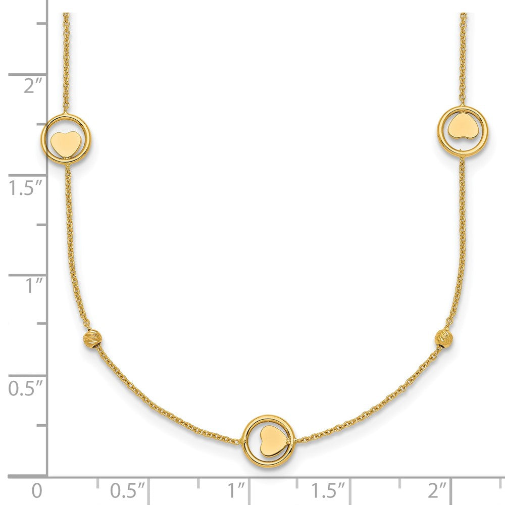 Polished Heart in Circle with Diamond-cut Beads 7-Station Necklace - WBC