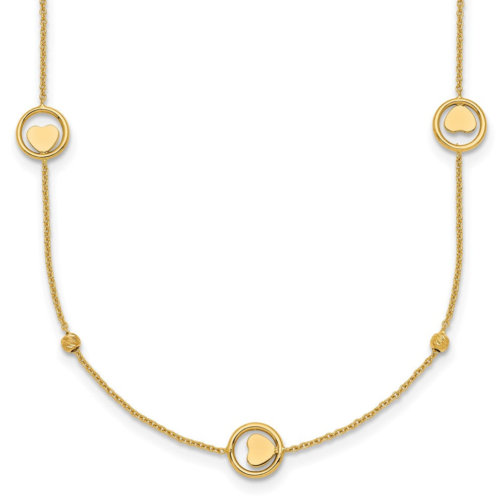 Polished Heart in Circle with Diamond-cut Beads 7-Station Necklace - WBC