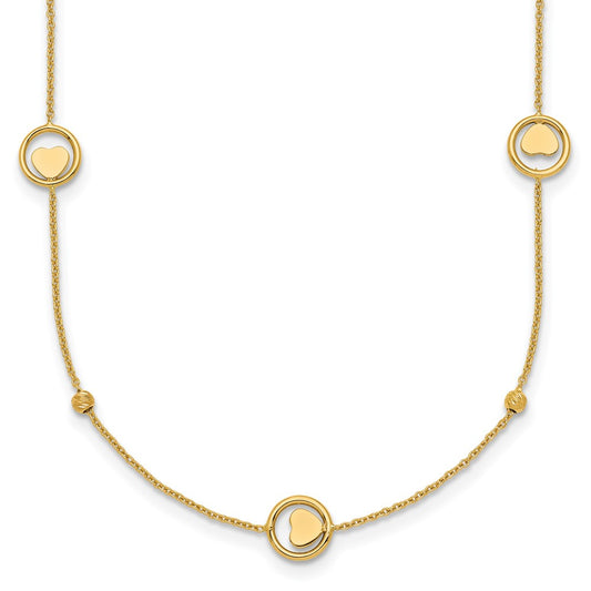 Polished Heart in Circle with Diamond-cut Beads 7-Station Necklace - WBC