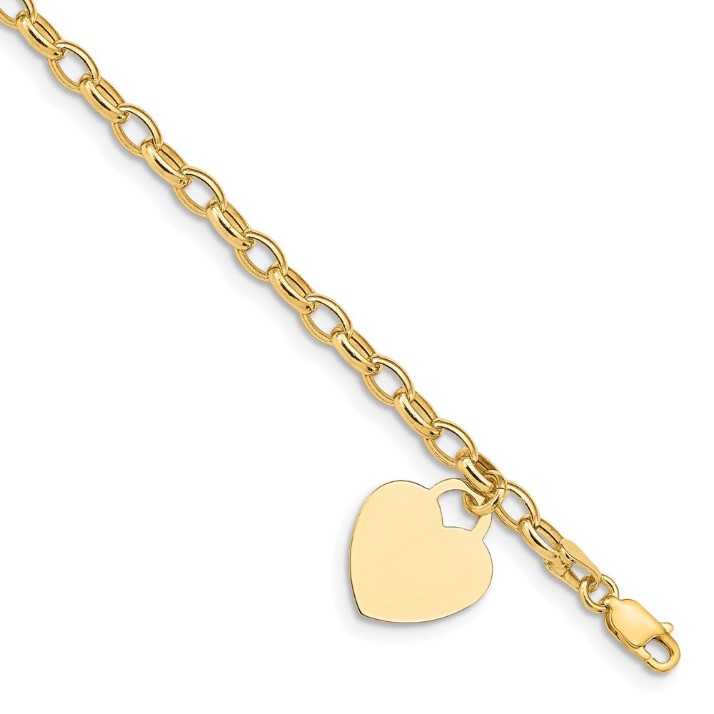 Engravable Solid Dangle Heart Charm and Hollow Chain Bracelet - WBC