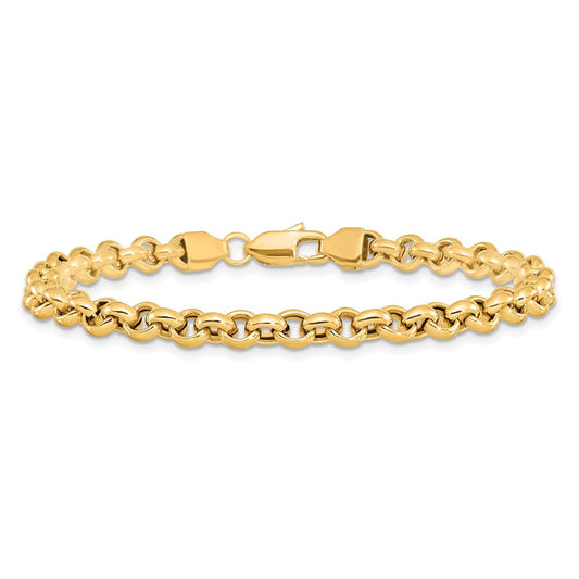 14K Gold Polished Fancy Rolo Link Bracelet, 5mm, Lobster Clasp