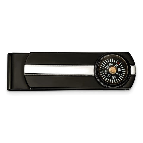 Chisel Stainless Steel Polished Black IP-plated Functional Compass Money Clip