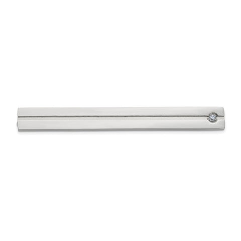 Chisel Stainless Steel Polished and Grooved with CZ Tie Bar