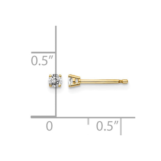 14K Gold 0.10 ct I1 J-K Diamond Stud Push-on Earrings, 2.4mm