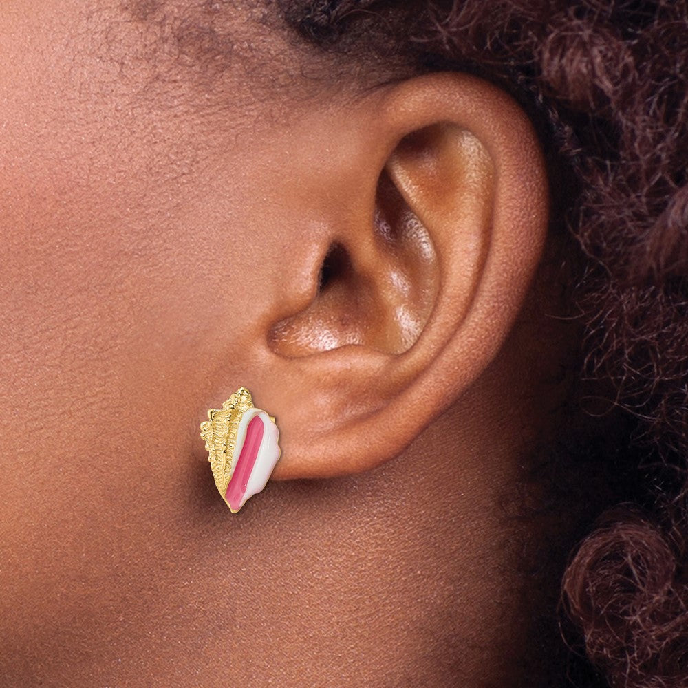 and Pink Enamel Conch Shell Post Earrings - WBC