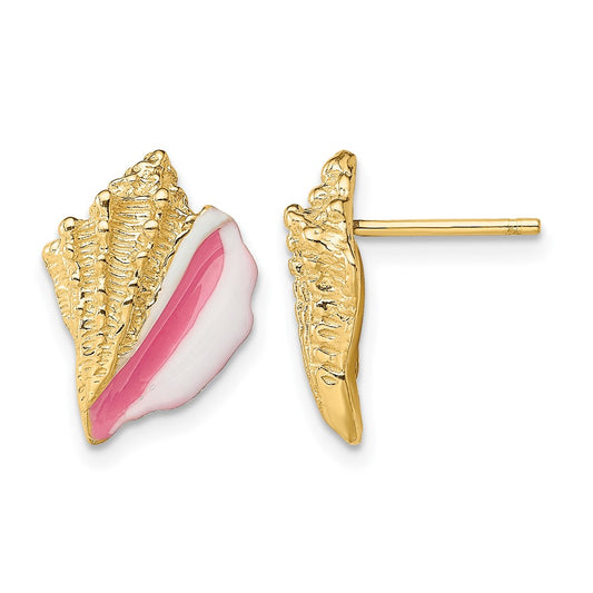 and Pink Enamel Conch Shell Post Earrings - WBC