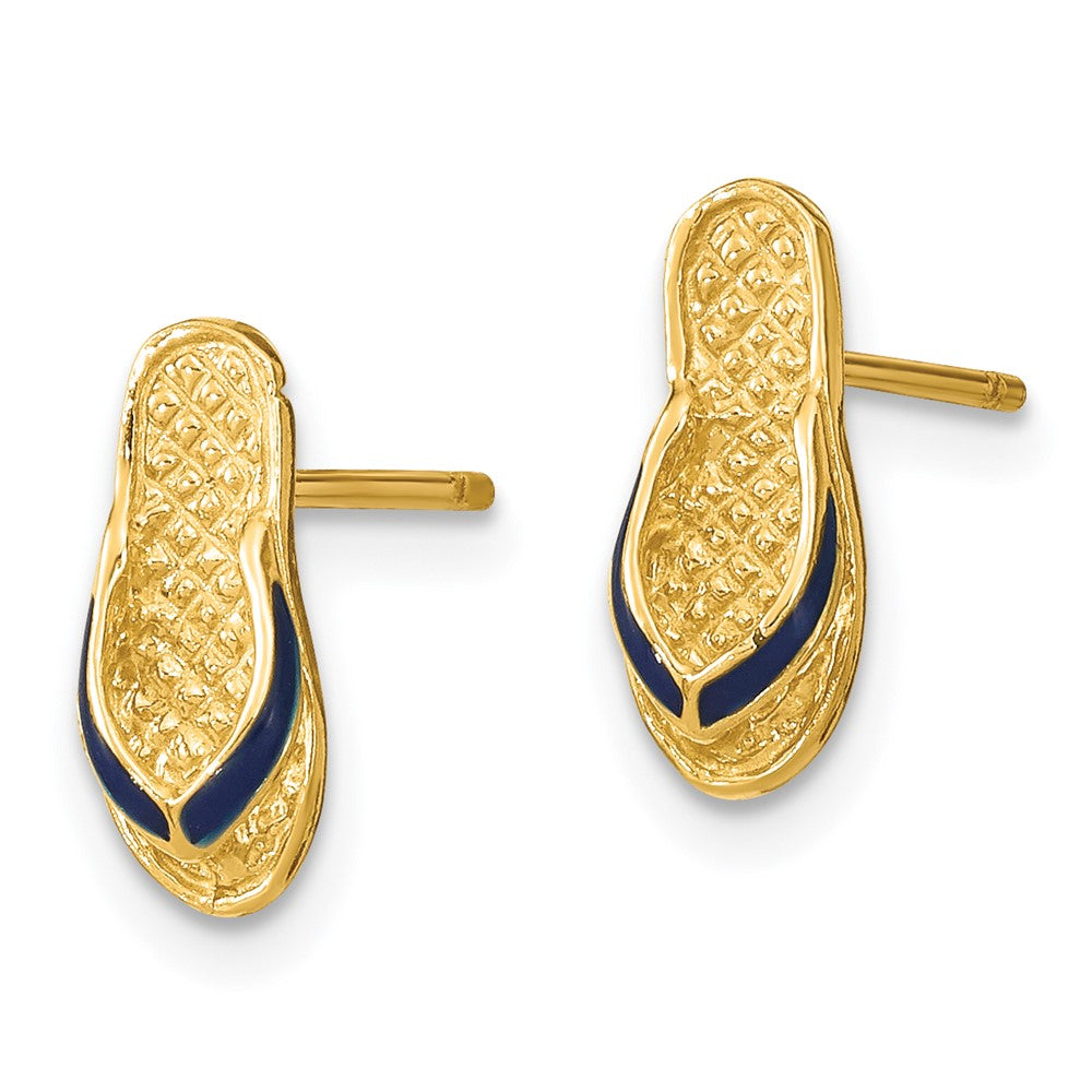 3-D with Blue Enamel Single Flip-Flop Post Earrings - WBC