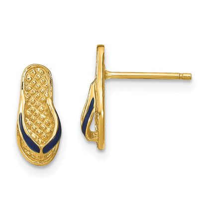 3-D with Blue Enamel Single Flip-Flop Post Earrings - WBC