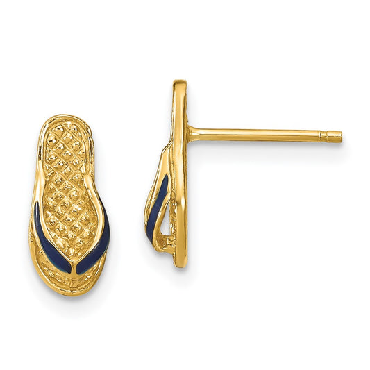 3-D with Blue Enamel Single Flip-Flop Post Earrings - WBC