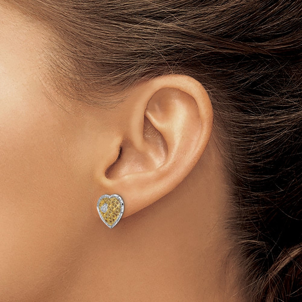and Rhodium Filigree Heart Post Earrings - WBC