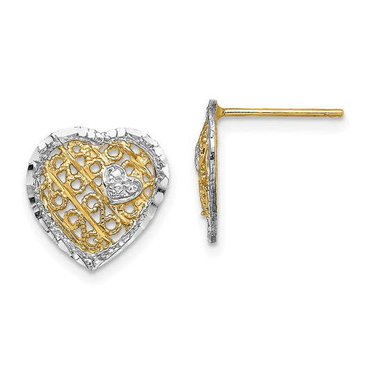 and Rhodium Filigree Heart Post Earrings - WBC