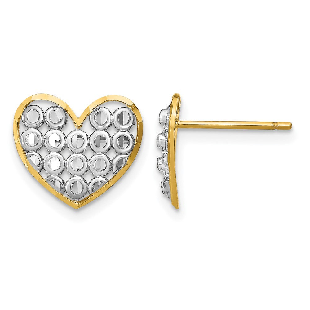 and Rhodium Diamond-cut Circles in Heart Post Earrings - WBC