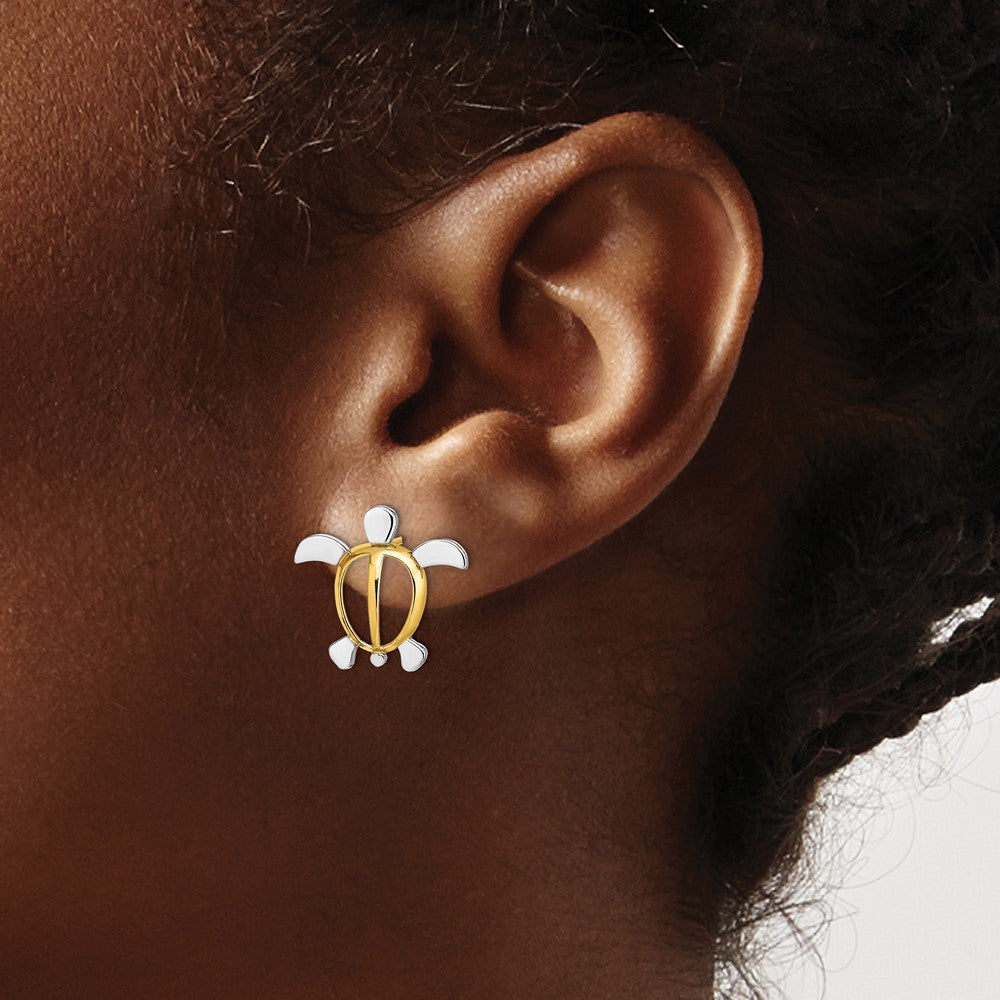 and Rhodium Sea Turtle Post Earrings - WBC