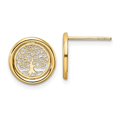 Polished Filigree Tree of Life in Circle Post Earrings - WBC