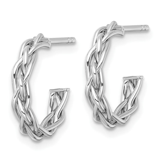 Rhodium-plated Polished Woven Braid 3 x C-Hoop Post Earrings - WBC