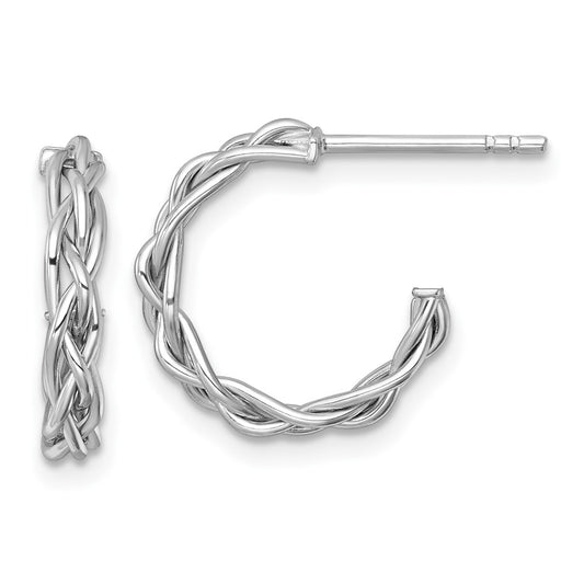 Rhodium-plated Polished Woven Braid 3 x C-Hoop Post Earrings - WBC