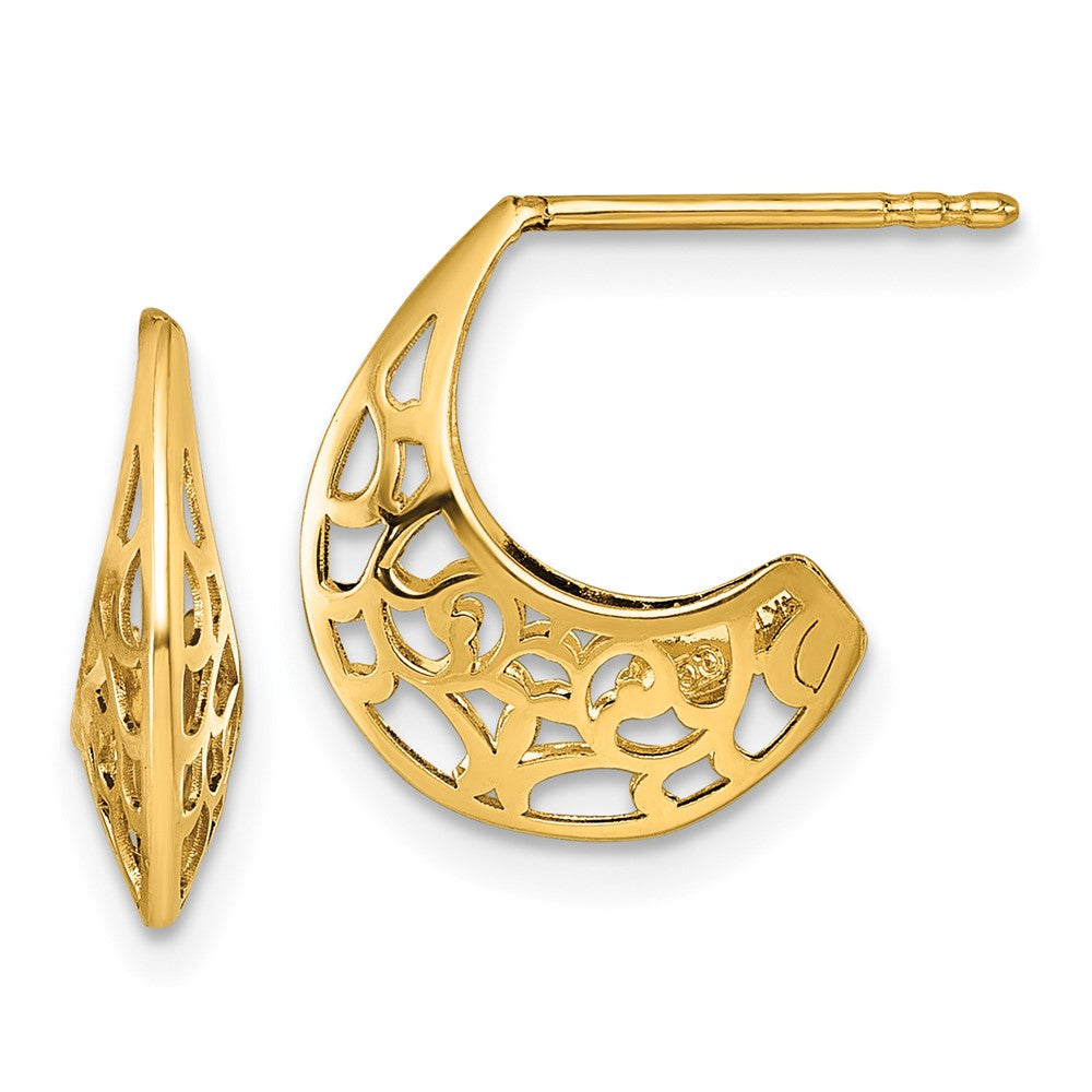 Polished Fancy Cut Out Design Post J-Hoop Earrings - WBC