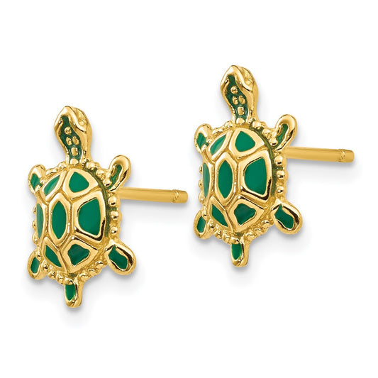 Green Enameled Turtle Post Earrings - WBC