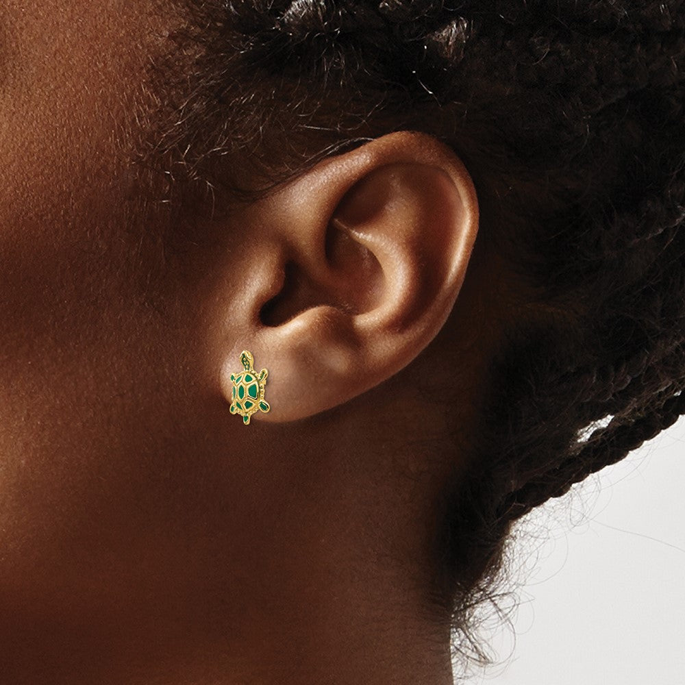 Green Enameled Turtle Post Earrings - WBC