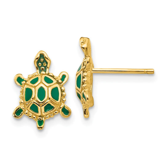 Green Enameled Turtle Post Earrings - WBC