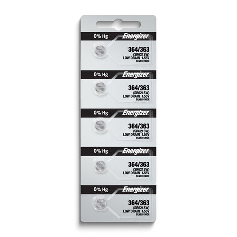 Pkg/(5) Type 364/363 Energizer Watch Batteries Tear Strip