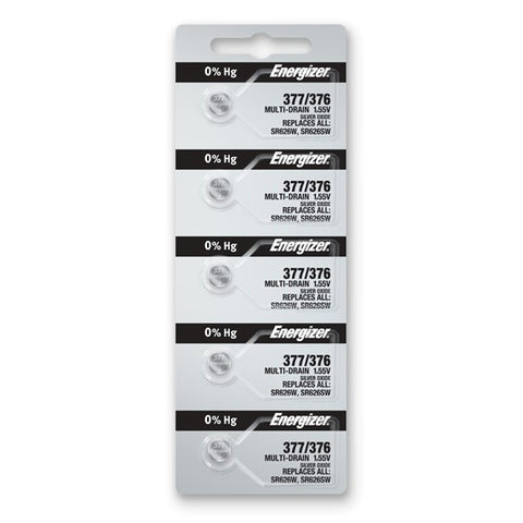 Pkg/(5) Type 377/376 Energizer Watch Batteries Tear Strip